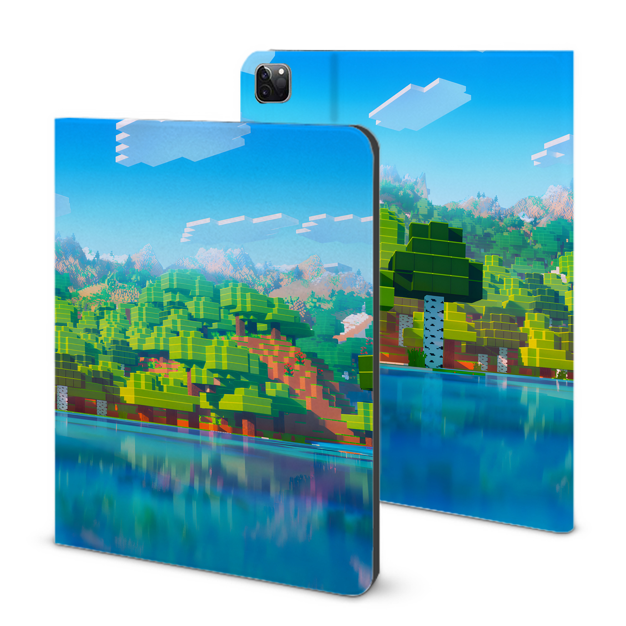 （画像用） マインクラフト ブロックの世界 Minecraft MC Block world IPad ケース ブック型 PUレザー TPU 耐衝撃 軽量 薄型 ペン収納なし 全面保護 IPad 各モデル対応